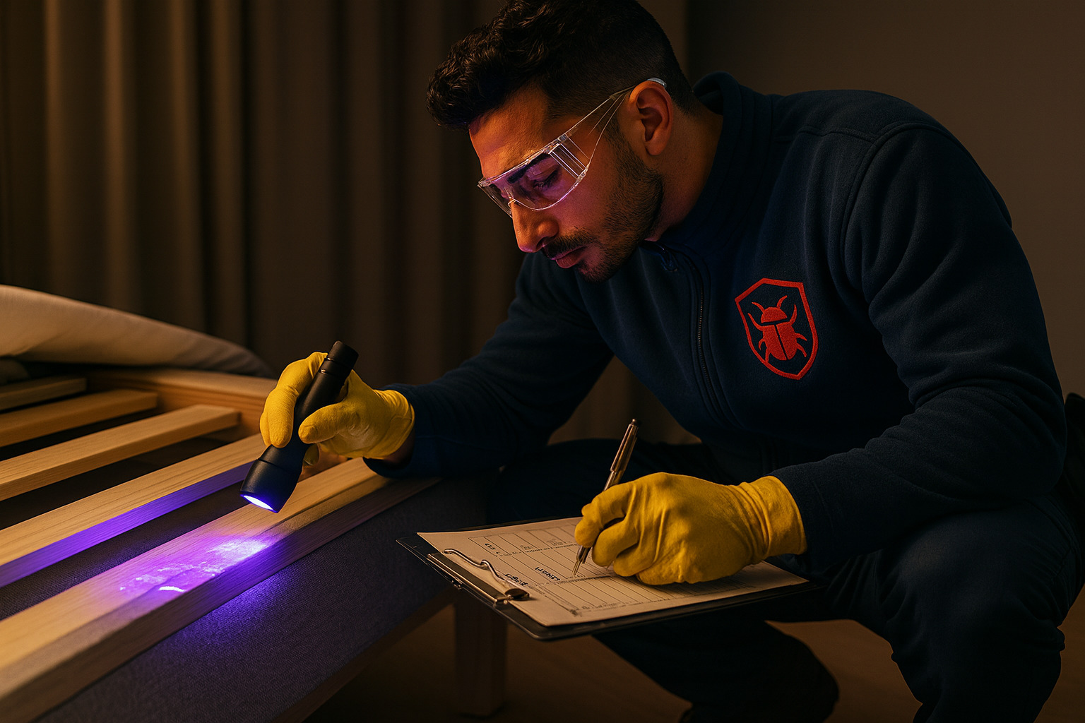 Technicien vérifiant les zones traitées après l'intervention